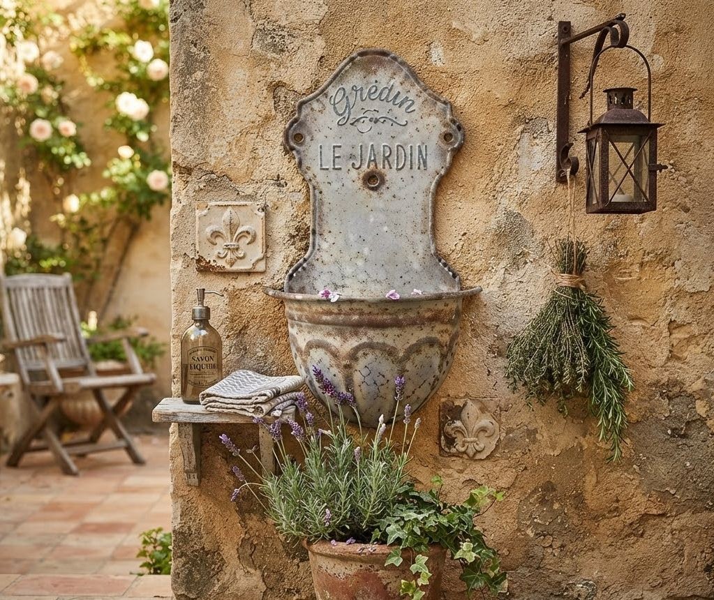Nástěnné dekorativní plechové umyvadlo Le Jardin - 30*15*50 cm Clayre & Eef Nástěnné dekorativní plechové umyvadlo Le Jardin - 30*15*50 cm Clayre & Eef