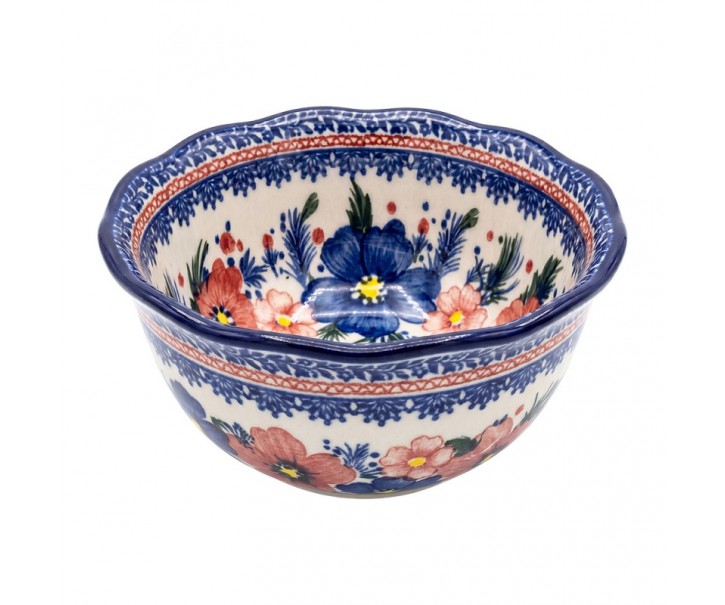 Keramická miska s květy a vlnitým okrajem Blooming Blue - Ø 13*7 cm Clayre & Eef