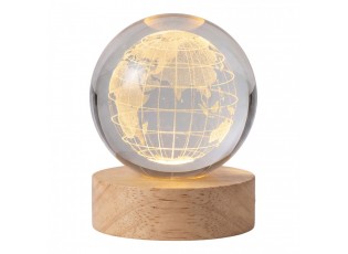 LED stolní lampička na dřevěném podstavci - zeměkoule - Ø 6 cm / USB