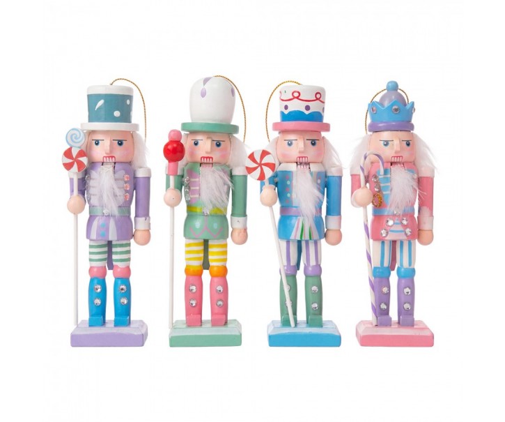 Set 4ks vánoční dřevěná ozdoba Louskáček - 3*12cm Clayre & Eef
