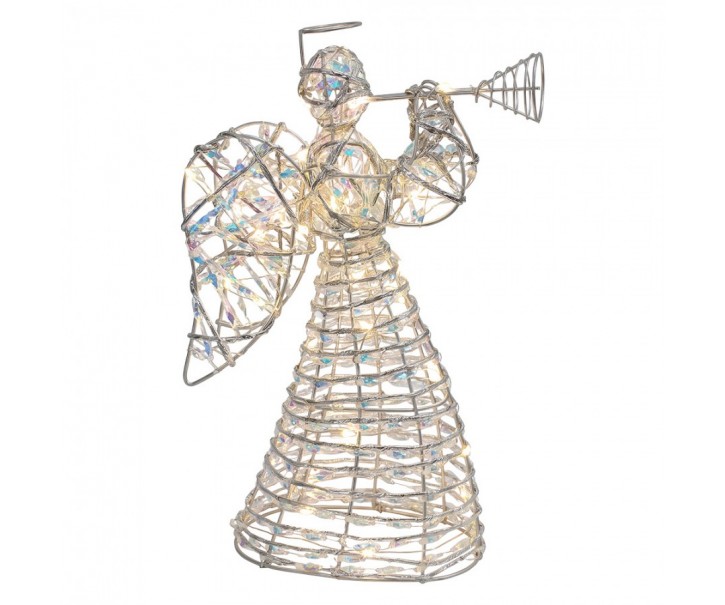 Stříbrný kovový anděl s trubkou a LED osvětlením - 22*8*30 cm / 3*AA Clayre & Eef
