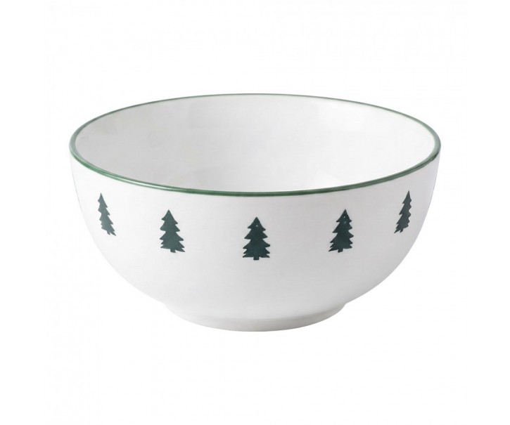 Bílá keramická miska s motivem stromků - Ø 16*7 cm / 500 ml Clayre & Eef