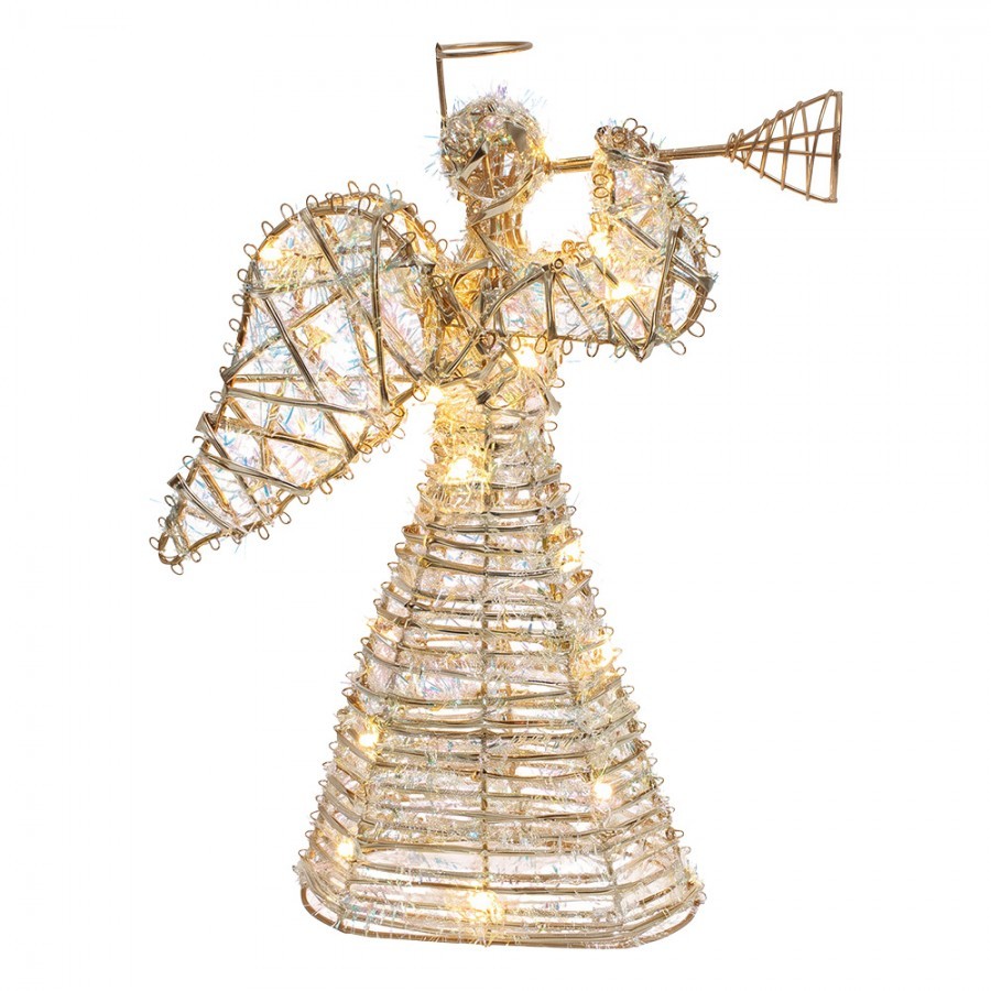 Zlatý kovový anděl s trubkou a LED osvětlením - 22*8*30 cm / 3*AA