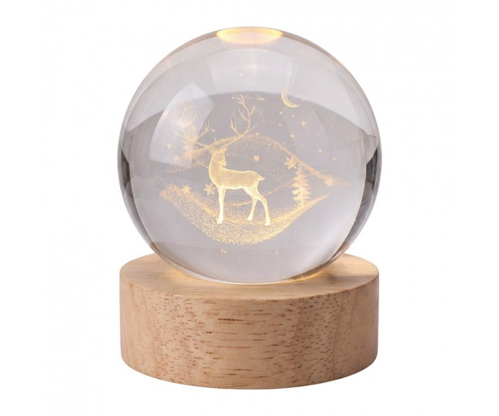 LED stolní lampička Jelen na dřevěném podstavci - Ø 6 cm Clayre & Eef