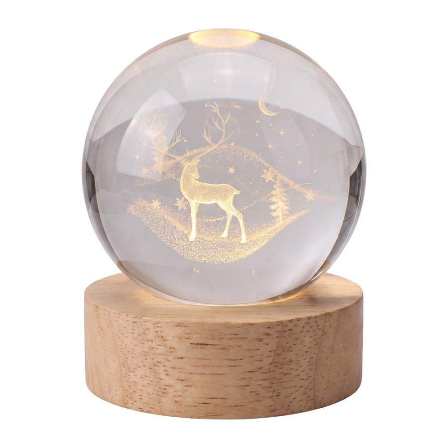 LED stolní lampička Jelen na dřevěném podstavci - Ø 6 cm / USB
