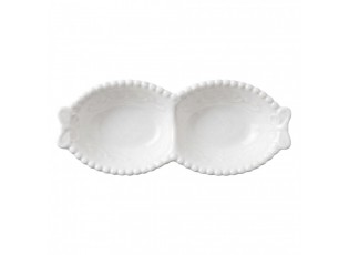 Bílá porcelánová mistička s perličkovým okrajem a motýlky Butterfly - 17*7*3 cm / 75 ml