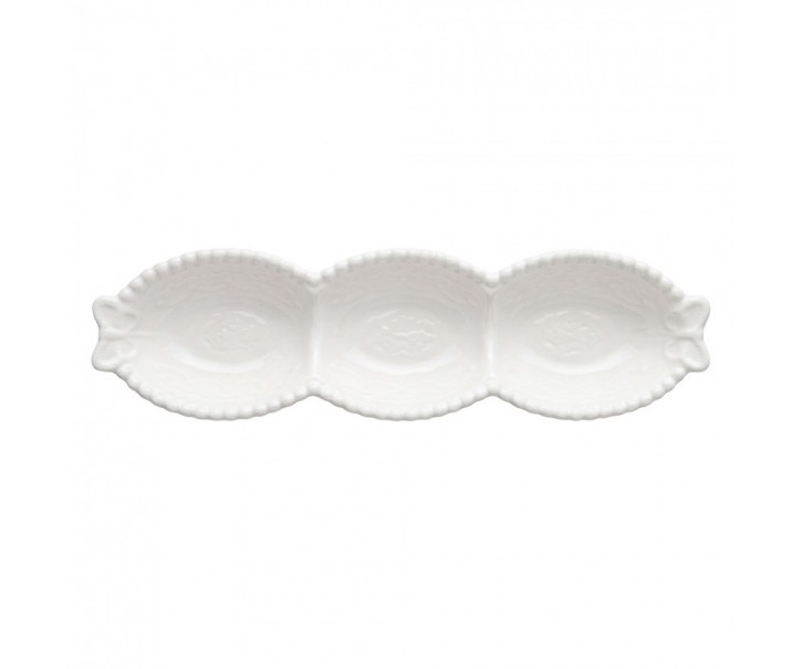 Bílá porcelánová mistička s perličkovým okrajem a motýlky Butterfly - 25*7*3 cm Clayre & Eef