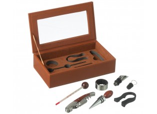 Hnědý box z umělé kůže s doplňky na víno Cognacco - 23*13*6 cm