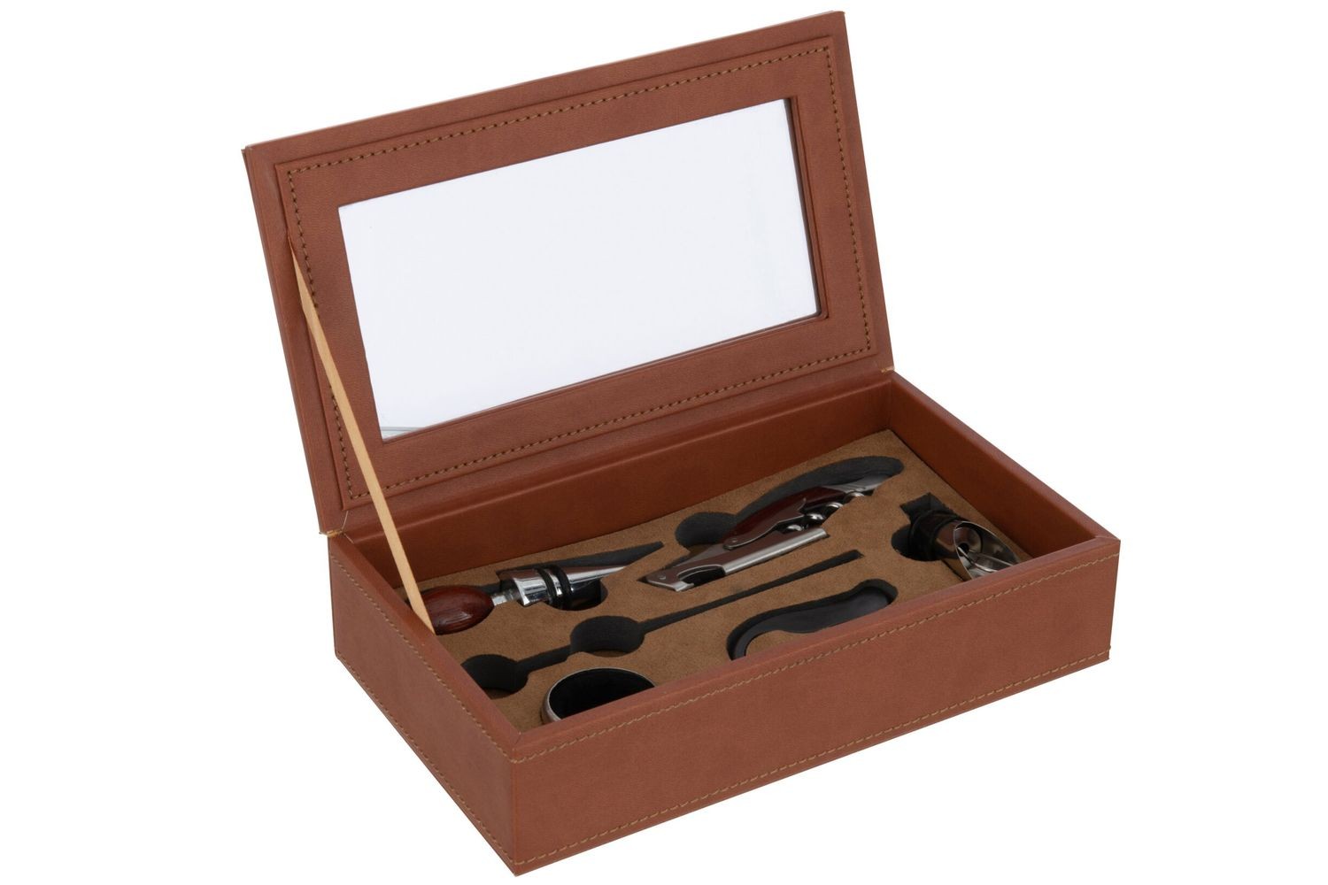 Hnědý box z umělé kůže s doplňky na víno Cognacco - 23*13*6 cm J-Line by Jolipa Hnědý box z umělé kůže s doplňky na víno Cognacco - 23*13*6 cm J-Line by Jolipa