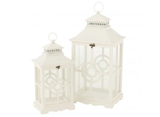 Set 2ks bílá antik dřevěná lucerna Amallie - 31*26*63 cm