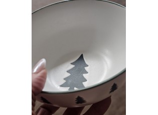 Bílá keramická miska s motivem stromků - Ø 16*7 cm / 500 ml