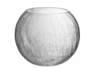 Elegantní skleněný kulatý svícen s efektem popraskaného skla L - 20*20*16 cm