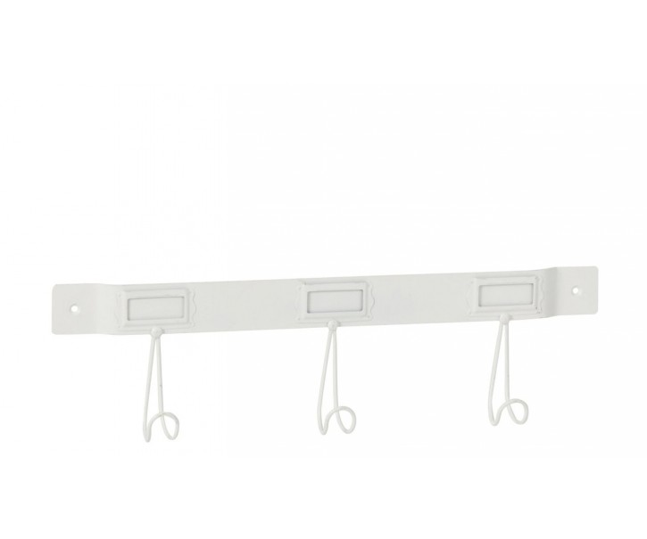 Bílý nástěnný kovový věšák se 3mi háčky - 44*4,5*12,5 cm J-Line by Jolipa