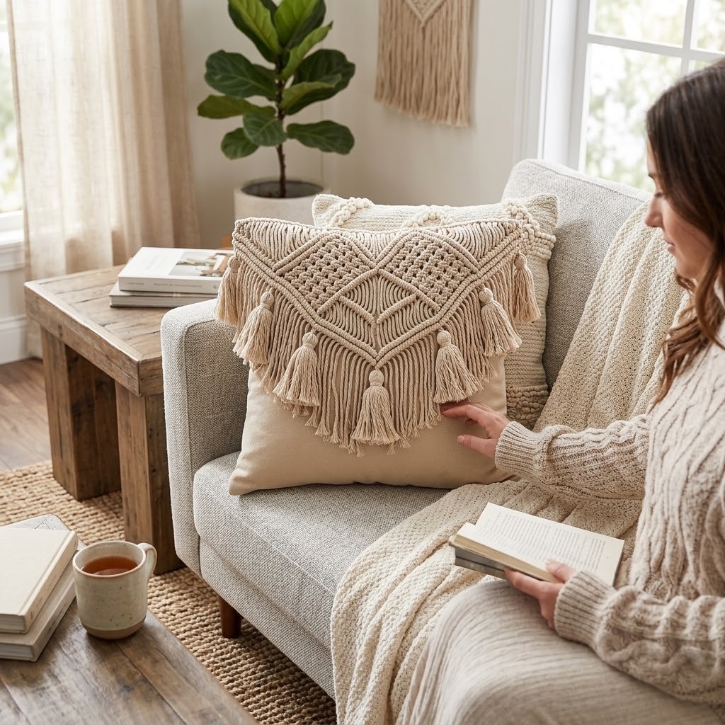 Béžový polštář s drhaným vzorem a střapci Macramé Cosy - 45*17*45 cm J-Line by Jolipa Béžový polštář s drhaným vzorem a střapci Macramé Cosy - 45*17*45 cm J-Line by Jolipa