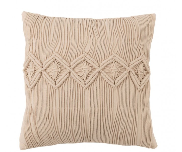 Béžový polštář s drhaným vzorem Macramé Cosy - 45*12*45 cm J-Line by Jolipa