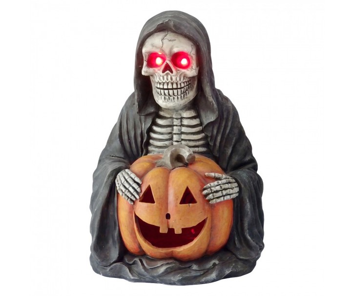 Halloween dekorace kostlivec v černém plášti a dýní - 38*33*54 cm Clayre & Eef