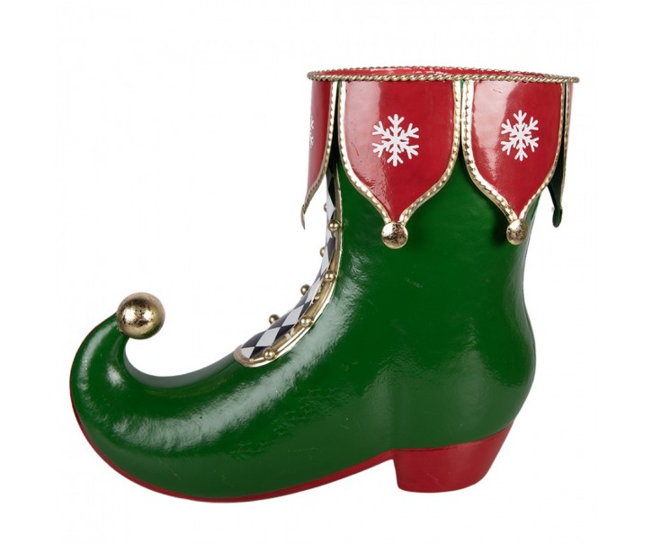 Zelená kovová vánoční dekorace bota skřítka Elfa - 39*16*31 cm Clayre & Eef