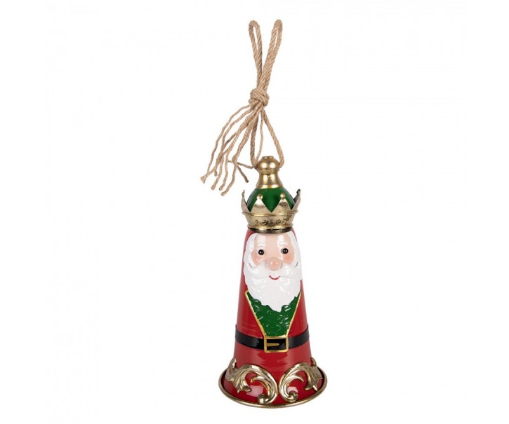  Kúzelný červený kovový vianočný zvonček Santa v podobe kráľa - Ø 13*26 cm Clayre & Eef