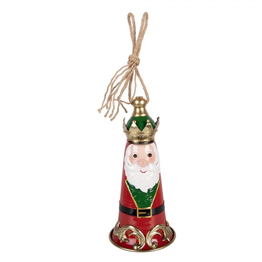  Kúzelný červený kovový vianočný zvonček Santa v podobe kráľa - Ø 13*26 cm
