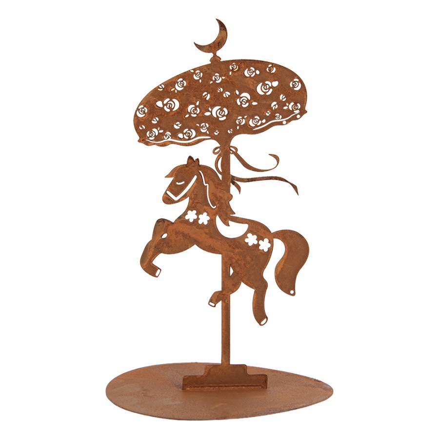 Rustikální rezavá dekorace koník Horse Rust - Ø 14*22 cm