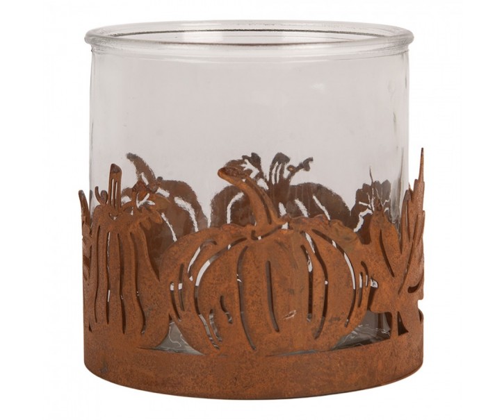 Rezavý rustikální svícen s dýněmi Pumpkin Tree Rust M - Ø 13*12 cm Clayre & Eef