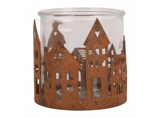 Rezavý rustikální svícen s vesničkou Village Rust M - Ø 11*10 cm