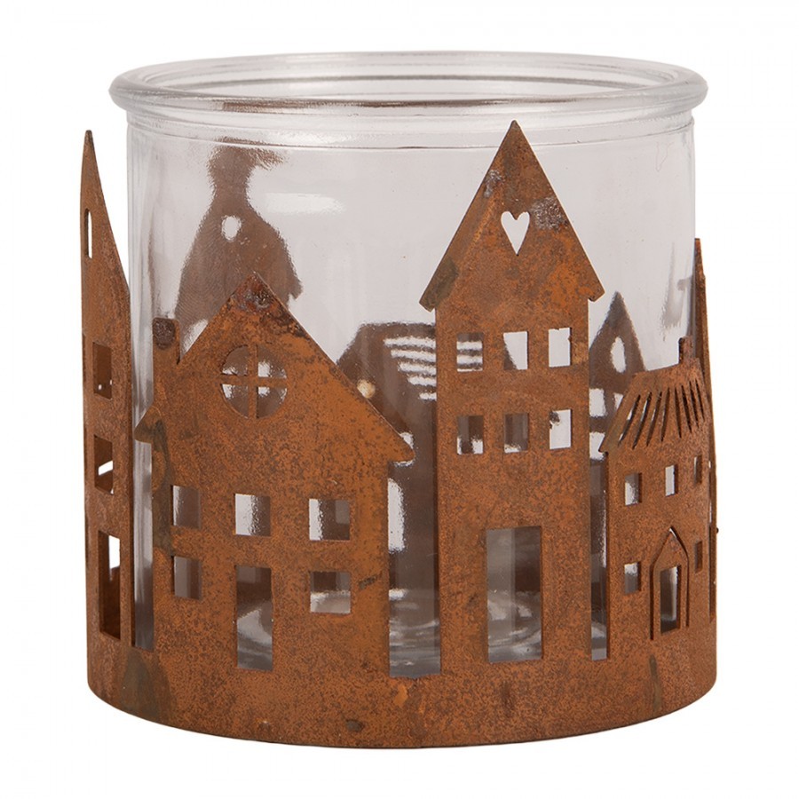 Rezavý rustikální svícen s vesničkou Village Rust M - Ø 11*10 cm