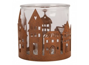 Rezavý rustikální svícen s vesničkou Village Rust L - Ø 13*12 cm