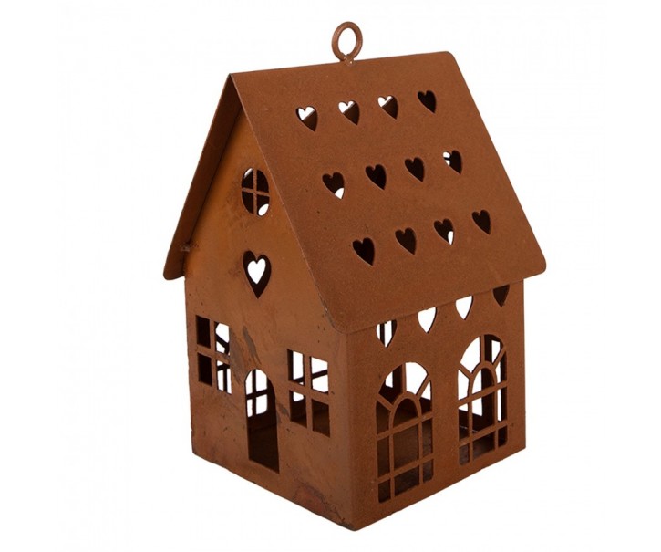 Rezavý svícen ve tvaru domku Rustic Charm - 12*12*18 cm Clayre & Eef