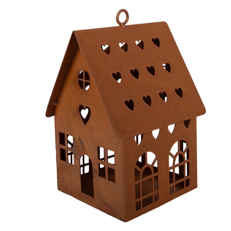Rezavý svícen ve tvaru domku Rustic Charm - 12*12*18 cm