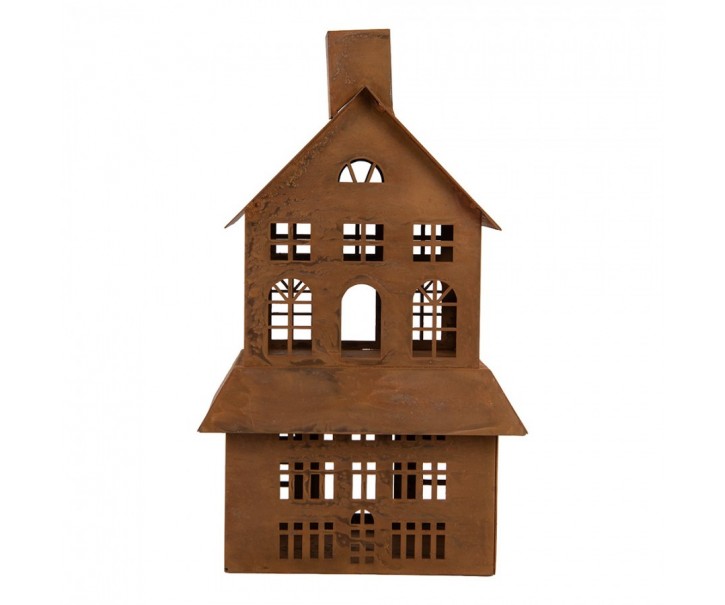 Rezavý svícen ve tvaru domku Rustic Charm - 16*10*31 cm Clayre & Eef