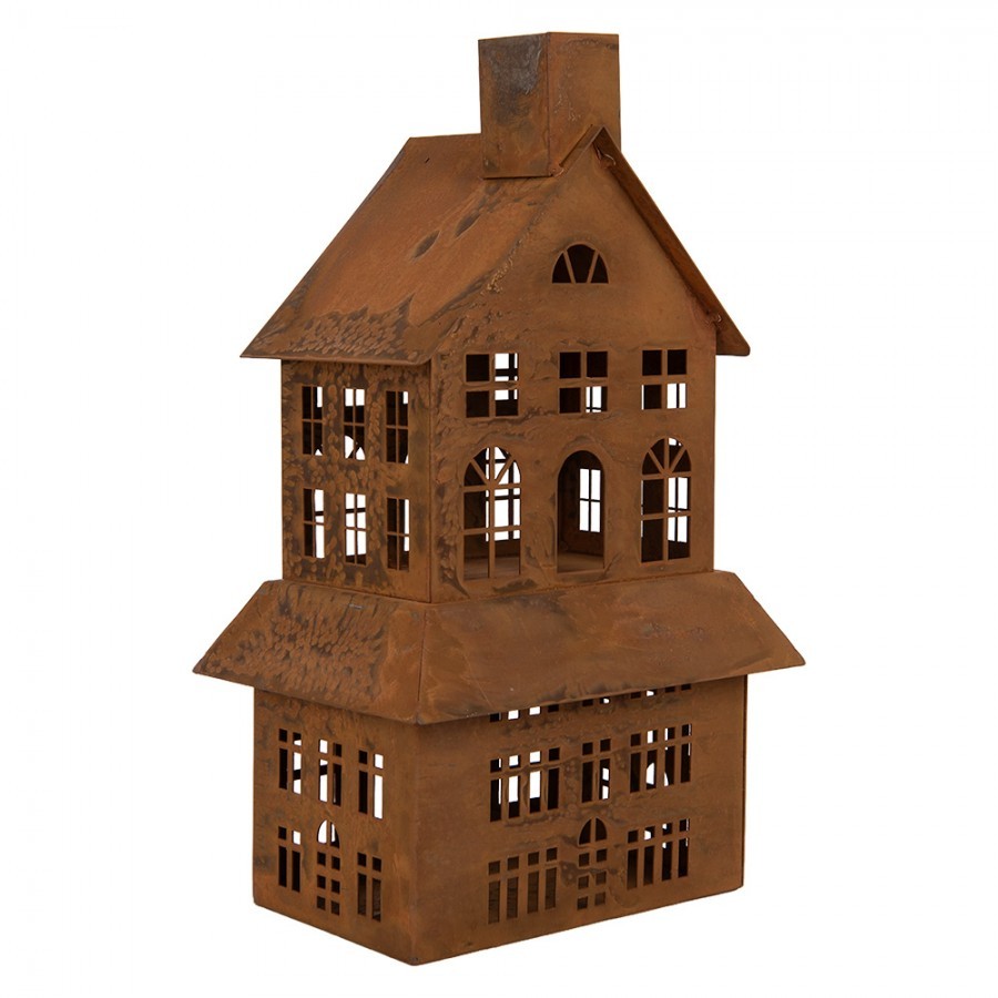Rezavý svícen ve tvaru domku Rustic Charm - 16*10*31 cm Clayre & Eef Rezavý svícen ve tvaru domku Rustic Charm - 16*10*31 cm Clayre & Eef