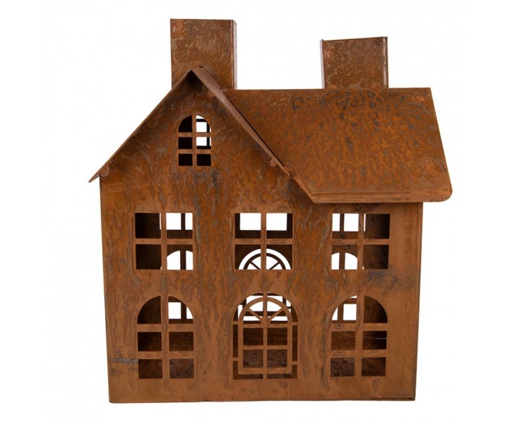 Hrdzavý svietnik v tvare domčeka Rustic Charm - 11*19*21 cm Clayre & Eef
