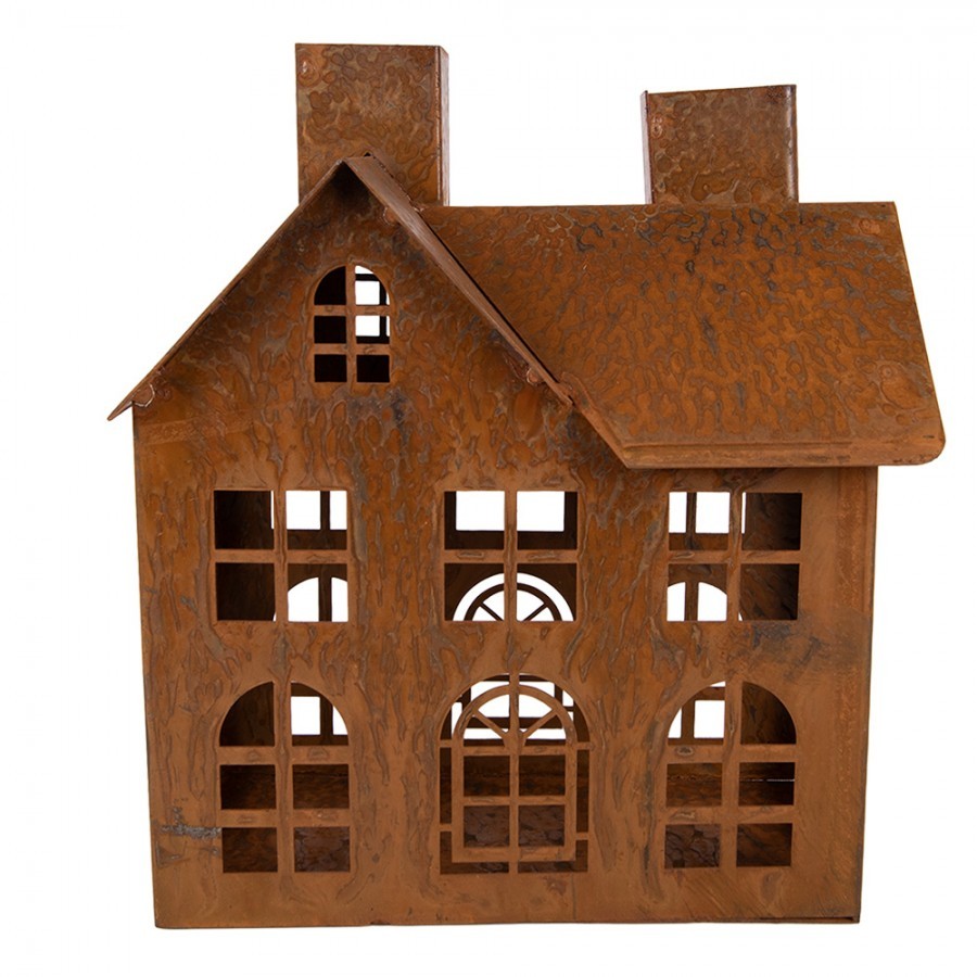 Hrdzavý svietnik v tvare domčeka Rustic Charm - 11*19*21 cm