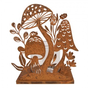 Rustikální rezavý svícen s houbami Mushroom Rust - 22*13*23 cm