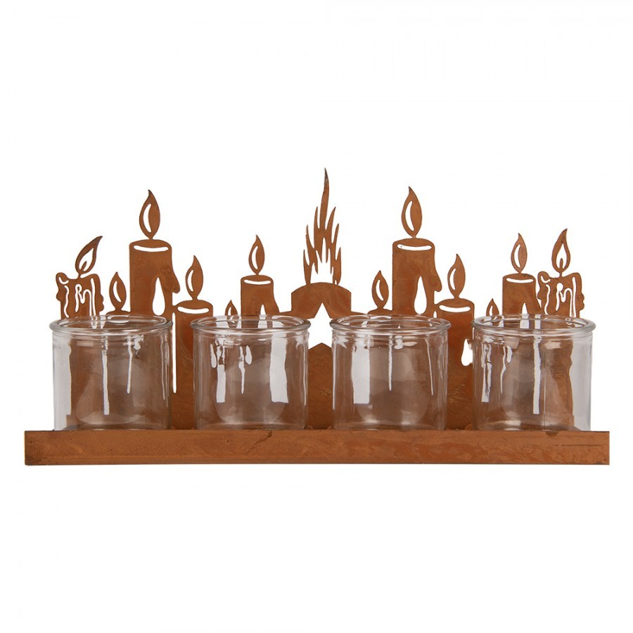 Rustikální rezavý svícen v designu svíček Candle Rust - 36*9*18 cm Clayre & Eef Rustikální rezavý svícen v designu svíček Candle Rust - 36*9*18 cm Clayre & Eef