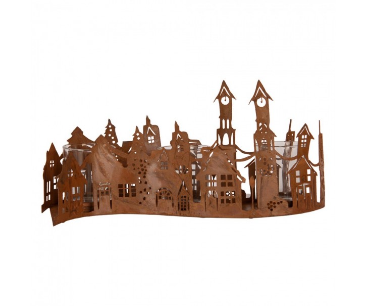 Rustikální rezavý svícen v designu svíček Candle Rust - 27*12*12 cm Clayre & Eef