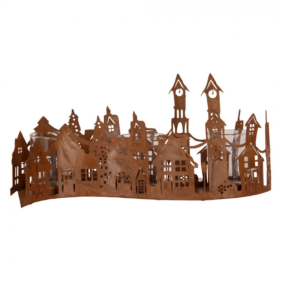 Rustikální rezavý svícen v designu svíček Candle Rust - 27*12*12 cm