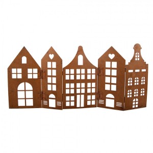 Rustikální rezavá dekorace vesnička domky Candle Rust - 45*1*21 cm