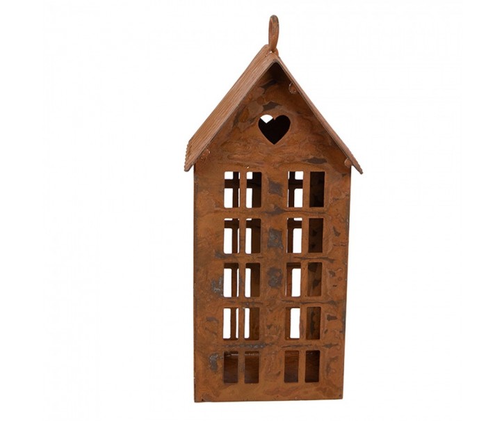 Rezavý svícen ve tvaru domku Rustic Charm - 7*8*15 cm Clayre & Eef