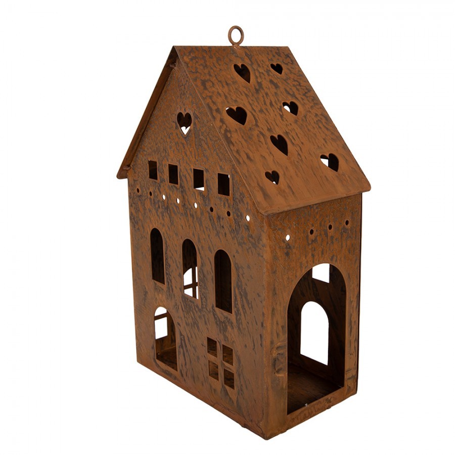 Hrdzavý svietnik v tvare domčeka Rustic Charm - 20*12*29 cm