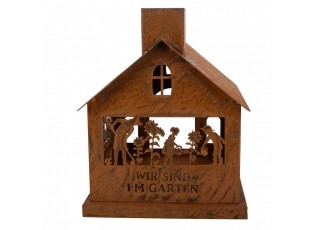 Rezavý svícen ve tvaru domku Rustic Charm- 17*17*22 cm