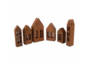 Set 6ks rezavá dekorace ve tvaru domku Rustic Charm - 27*3*14 cm