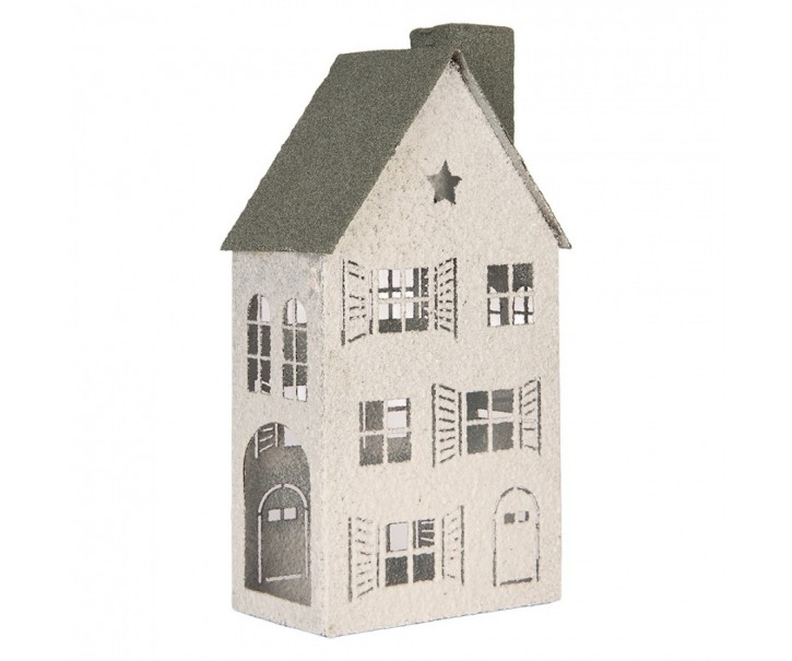 Kovový svícen domek s pískovým povrchem Raw Sand - 16*9*32 cm Clayre & Eef
