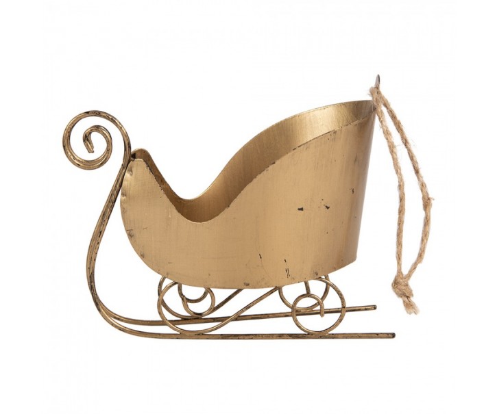 Zlatá antik vánoční ozdoba retro kovové sáně - 14*7*12 cm Clayre & Eef