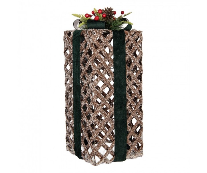 Vánoční zasněžený proutěný dárek s LED osvětlením L - 20*20*53 cm Clayre & Eef