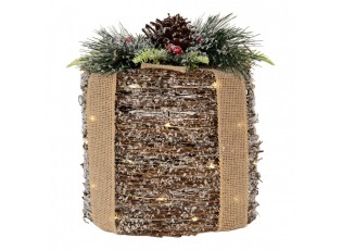Vánoční zasněžený proutěný dárek s LED osvětlením S - Ø 15*18 cm / 2*AA