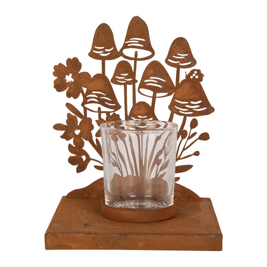 Rustikální rezavý svícen s houbičkami Mushroom Rust - 12*12*15 cm Clayre & Eef Rustikální rezavý svícen s houbičkami Mushroom Rust - 12*12*15 cm Clayre & Eef