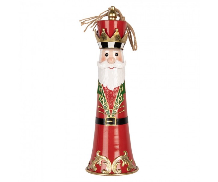 Kouzelný červený kovový vánoční zvonek Santa v podobě krále - Ø 16*47 cm Clayre & Eef