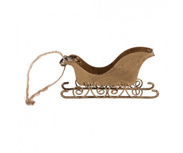 Zlatá antik vánoční ozdoba retro kovové sáněl - 19*4*5 cm Clayre & Eef